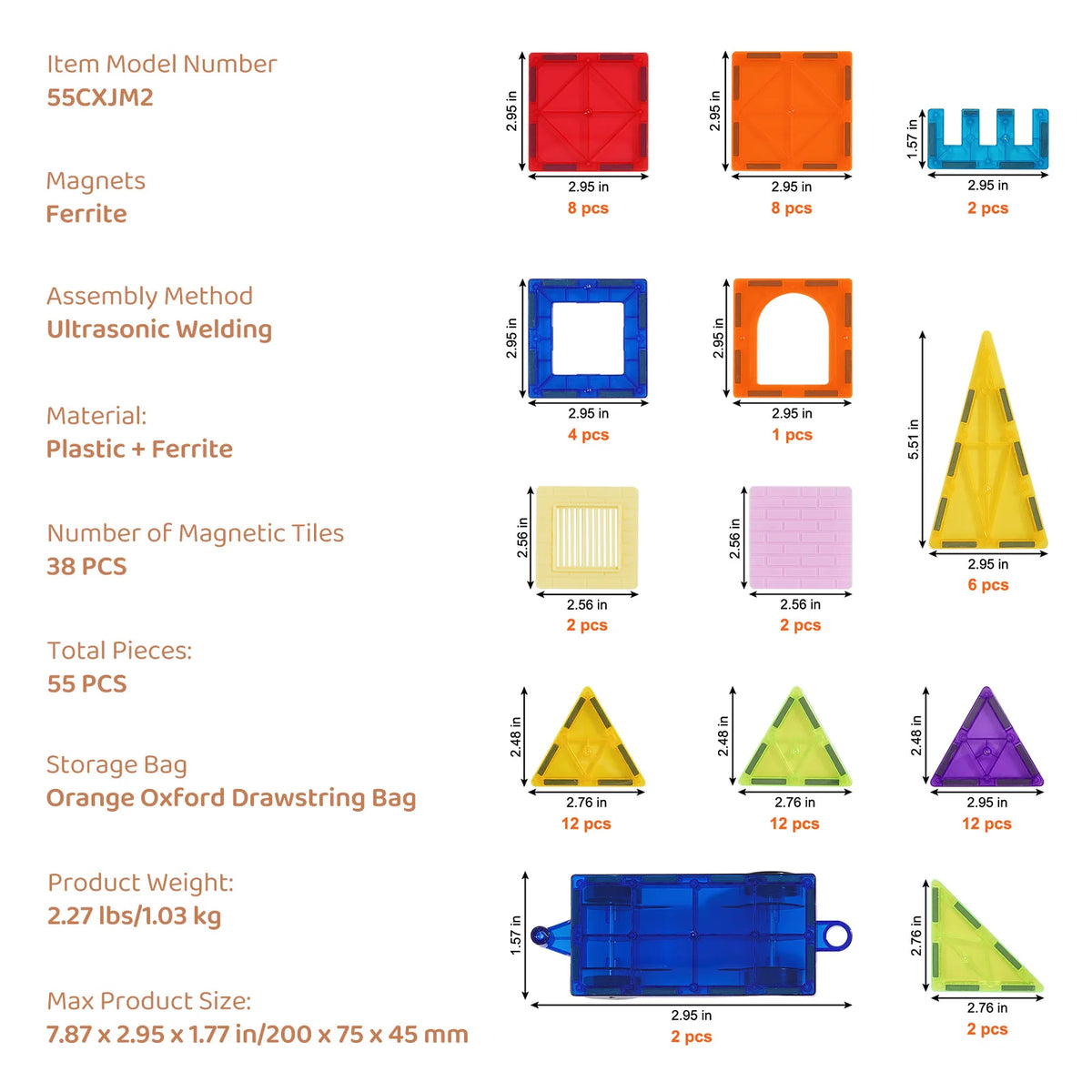 Magnetic Building Tiles – 55-Piece STEM Set