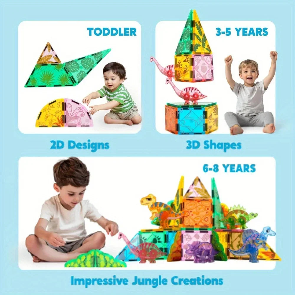 Magnetic Dinosaur Building Tiles – 50 Pieces