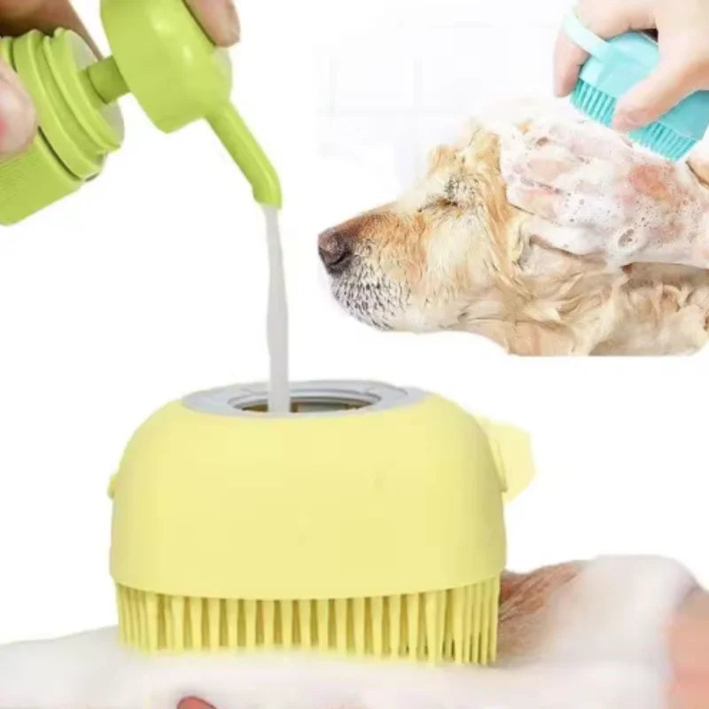 Silicone Pet Bath Brush – Shampoo Dispensing Scrubber