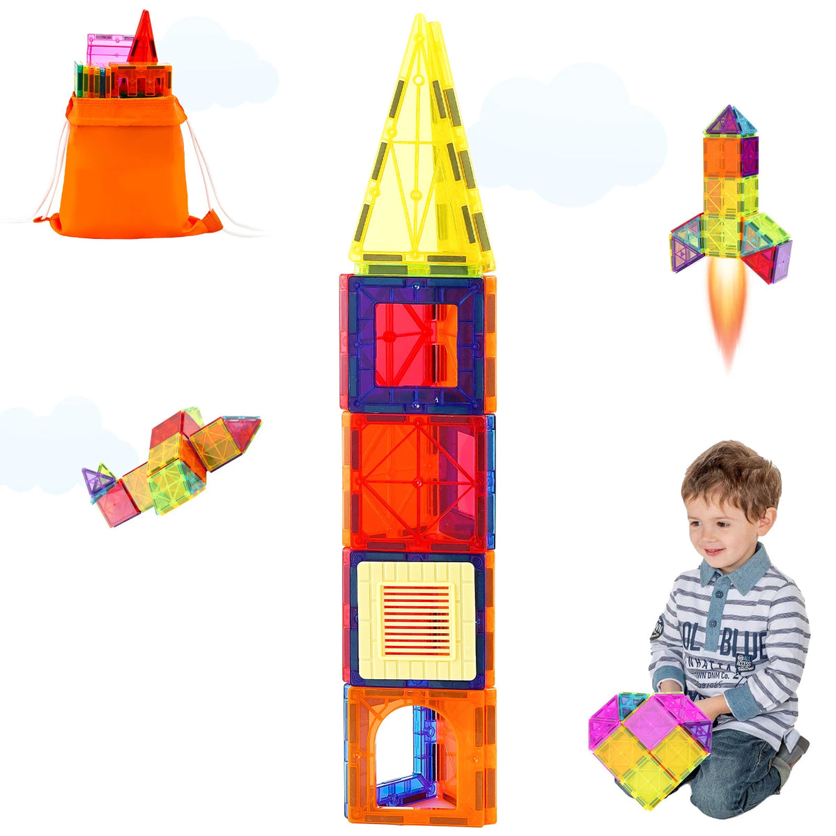 Magnetic Building Tiles – 55-Piece STEM Set