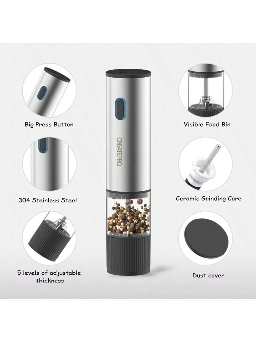 Electric Salt & Pepper Grinder – Rechargeable, Adjustable Grind