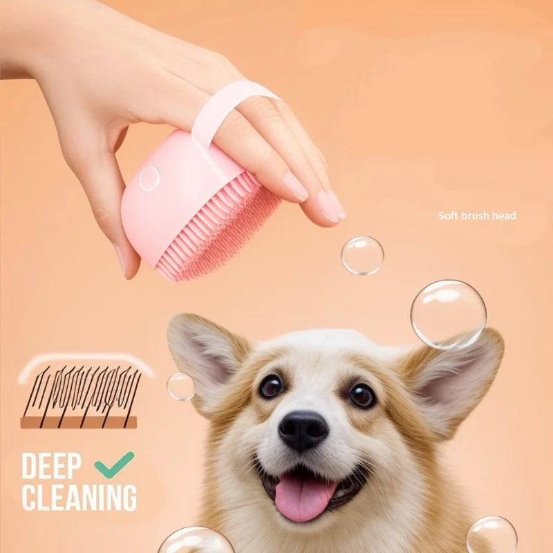 Silicone Pet Bath Brush – Shampoo Dispensing Scrubber