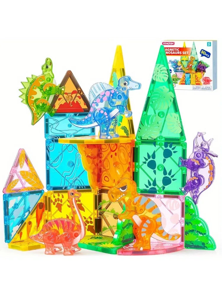 Magnetic Dinosaur Building Tiles – 50 Pieces