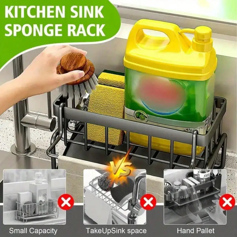 Stainless Steel Sink Caddy – Sponge & Brush Organizer with Drain Tray