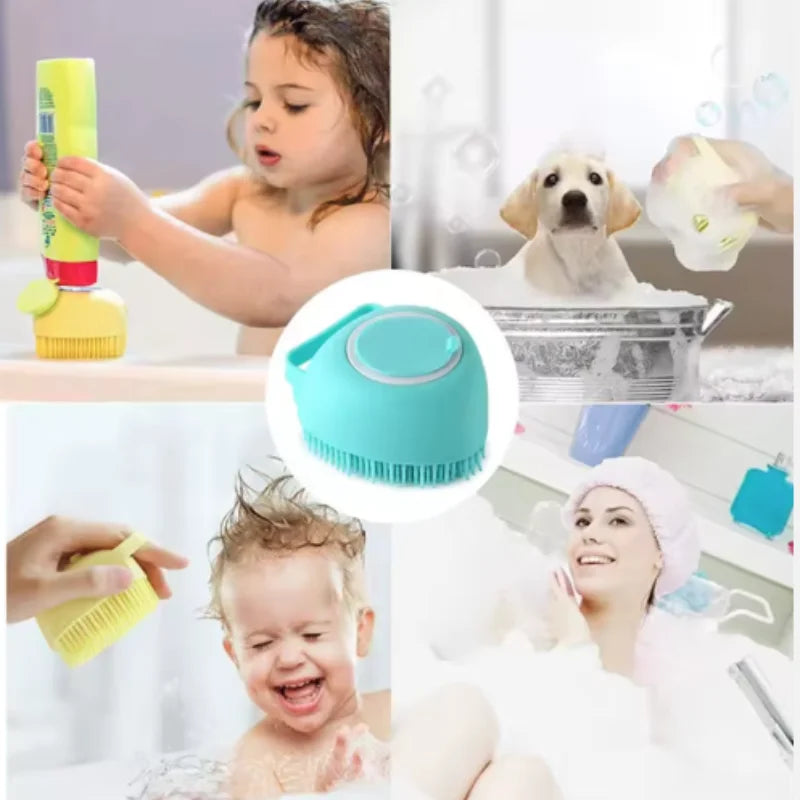 Silicone Pet Bath Brush – Shampoo Dispensing Scrubber
