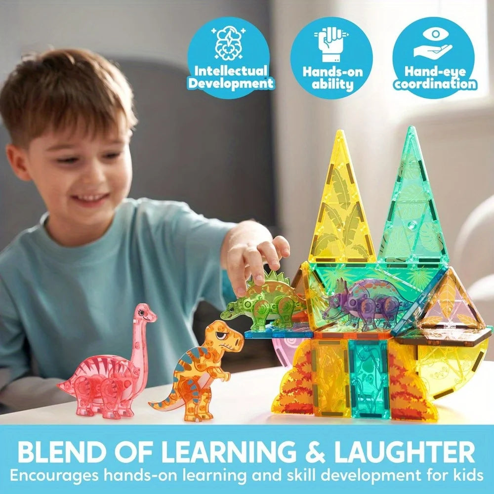 Magnetic Dinosaur Building Tiles – 50 Pieces