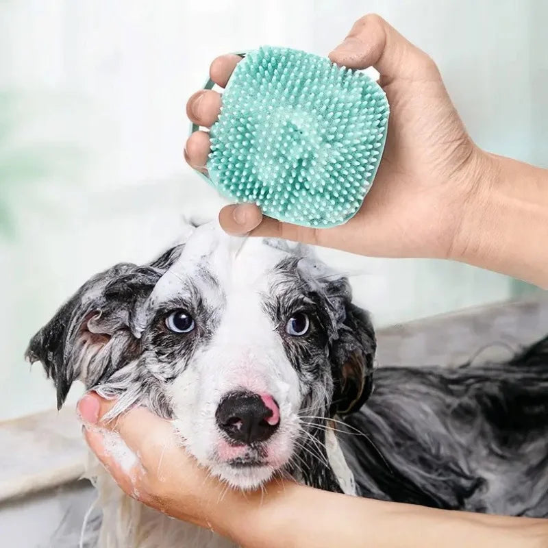 Silicone Pet Bath Brush – Shampoo Dispensing Scrubber