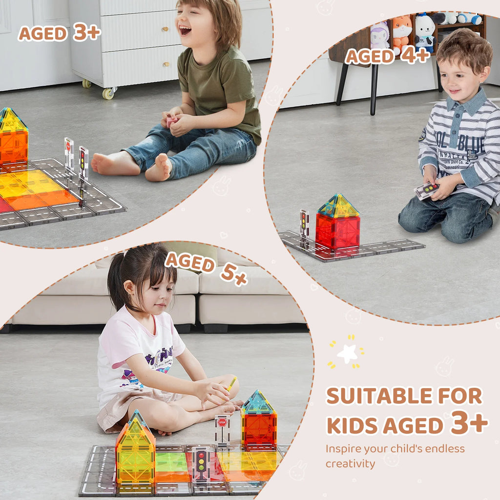 Magnetic Tiles City & Road Set – 56 Pieces