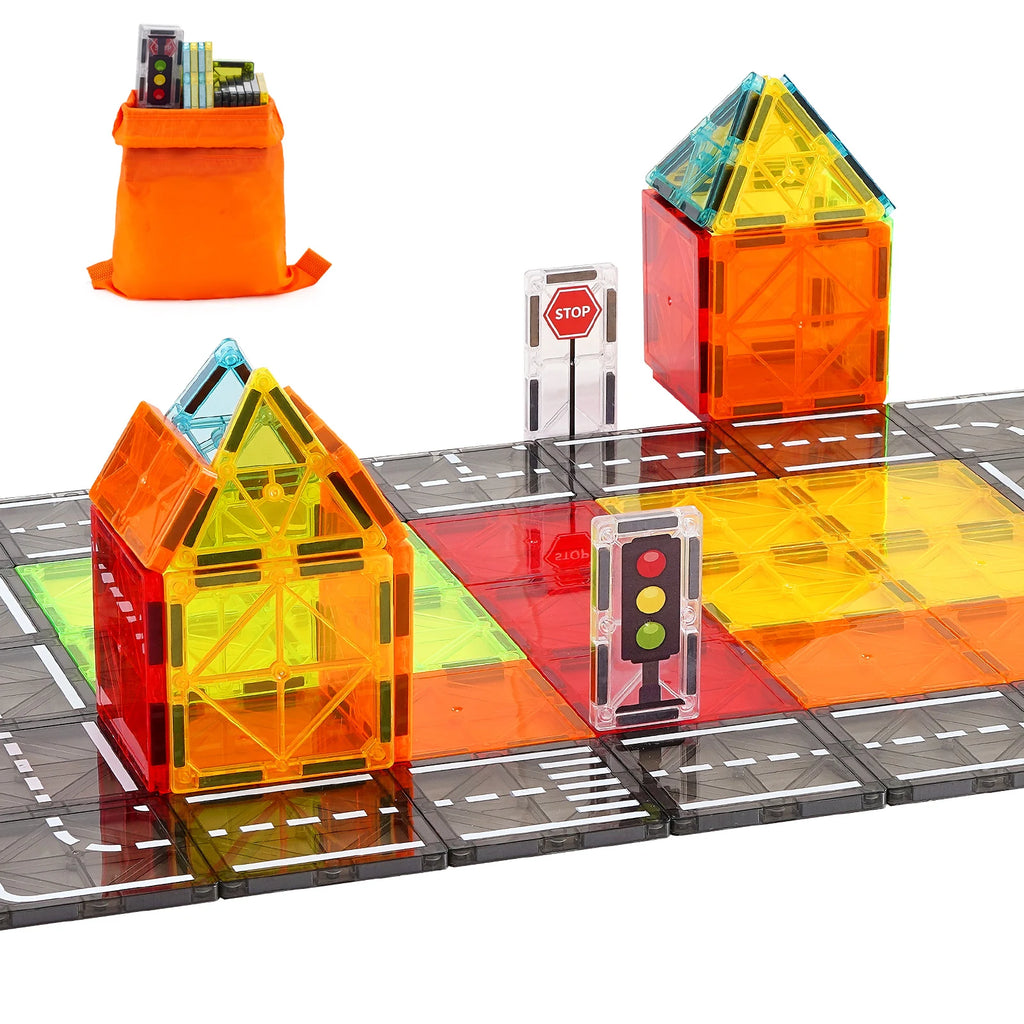 Magnetic Tiles City & Road Set – 56 Pieces