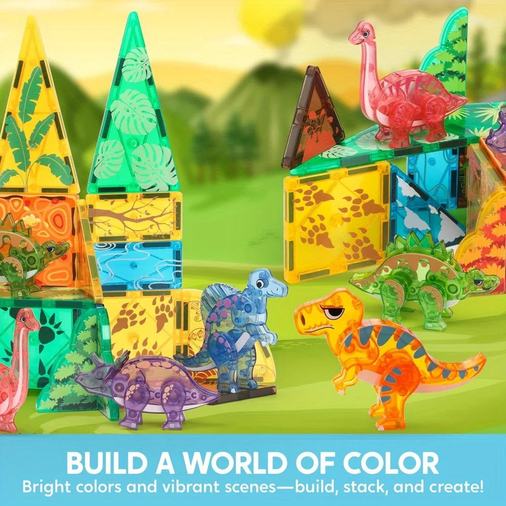 Magnetic Dinosaur Building Tiles – 50 Pieces