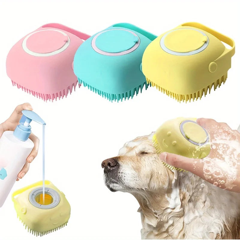 Silicone Pet Bath Brush – Shampoo Dispensing Scrubber