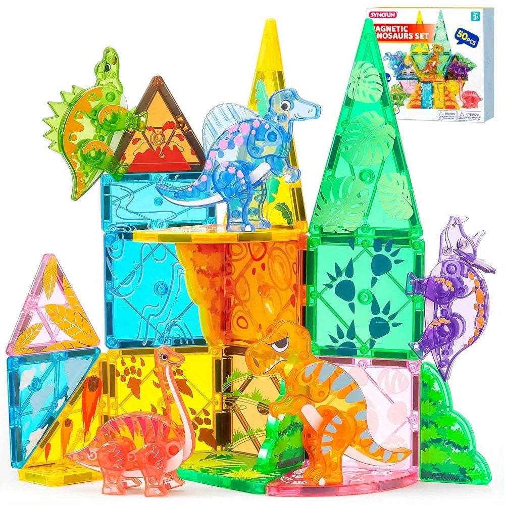 Magnetic Dinosaur Building Tiles – 50 Pieces