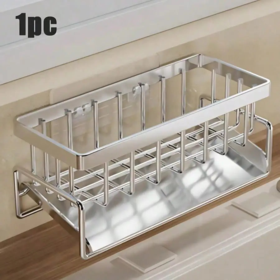 Stainless Steel Sink Caddy – Sponge & Brush Organizer with Drain Tray