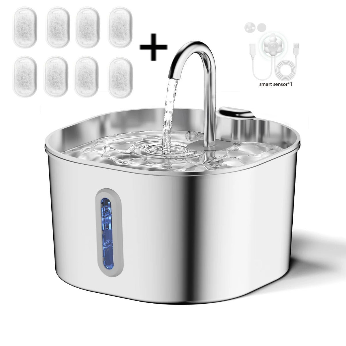 Stainless Steel Cat Water Fountain, 2.2L, Pet Water Dispenser With Filter, Dog Drinking Fountain for Cats, Ultra Quiet Water Pum