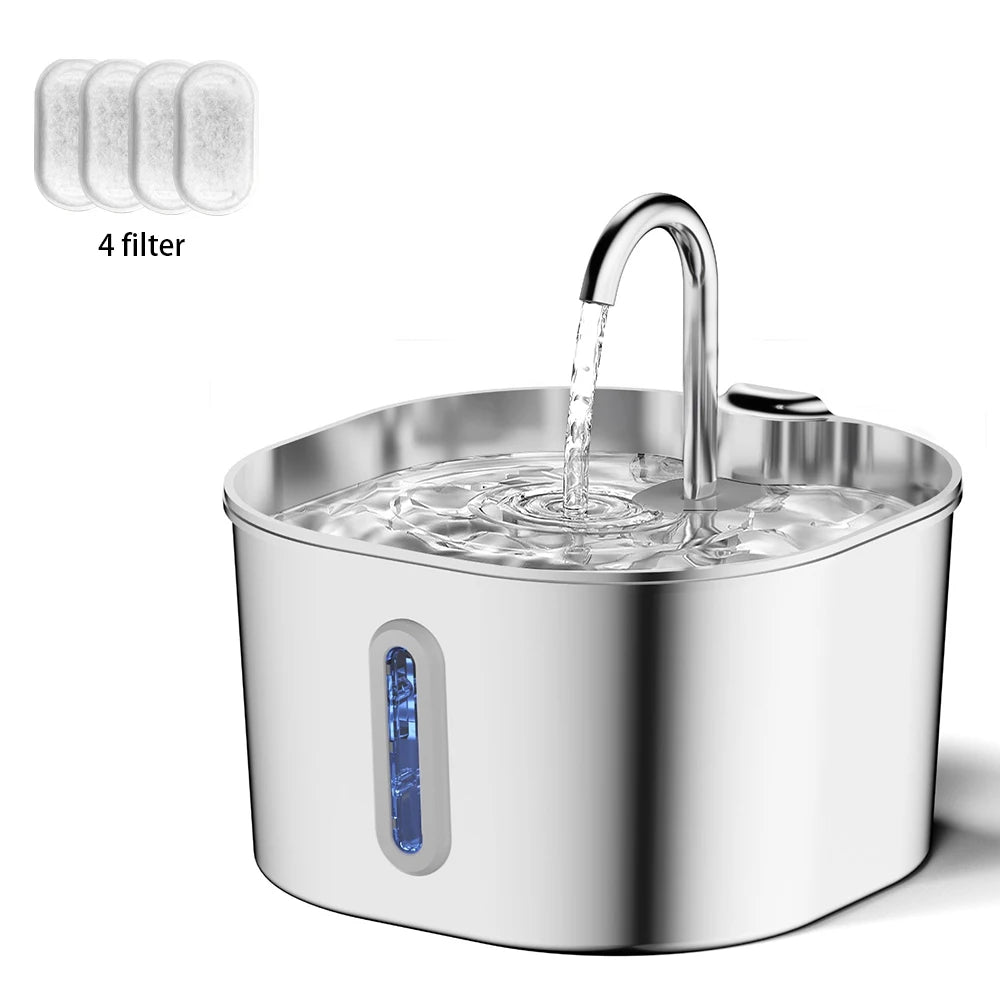 Stainless Steel Cat Water Fountain, 2.2L, Pet Water Dispenser With Filter, Dog Drinking Fountain for Cats, Ultra Quiet Water Pum