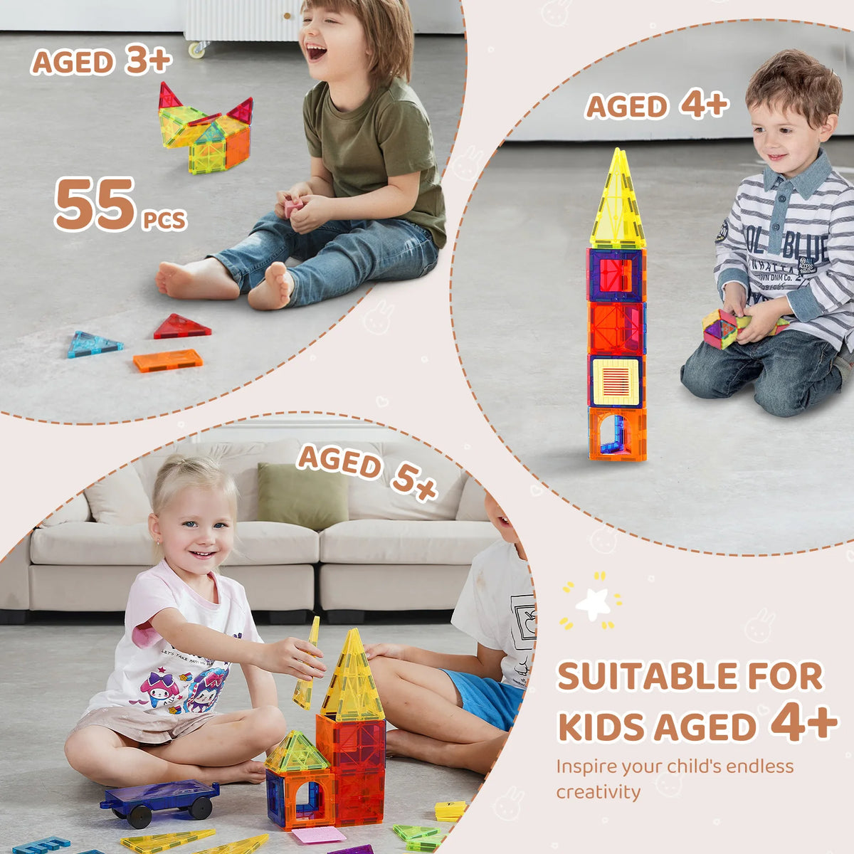 Magnetic Building Tiles – 55-Piece STEM Set