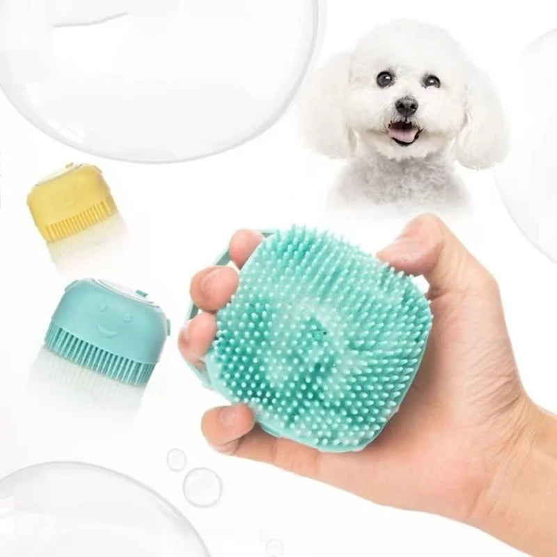 Silicone Pet Bath Brush – Shampoo Dispensing Scrubber